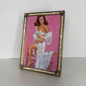 Vintage Framed Pink Pin Up Girl in White